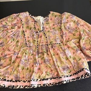 Entro Floral Blouse with Pink and Purple Accents